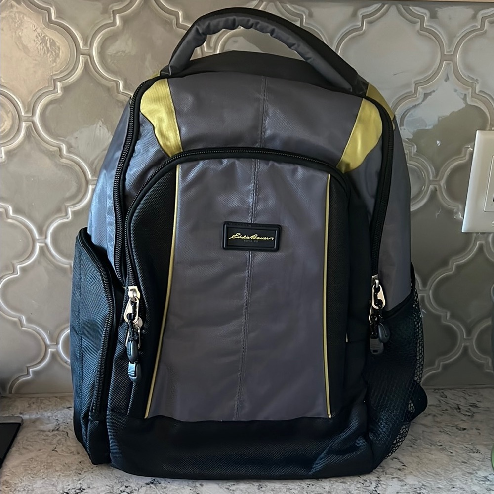 Eddie Bauer Diaper Bag Backpack, Gray/Green, Insulated, New without Tags